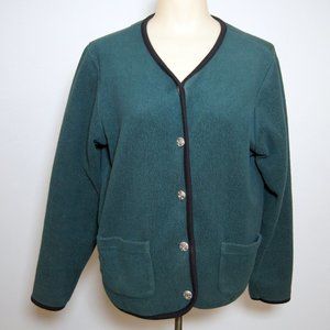 LL Bean Green Fleece Cardigan, Womens size Medium